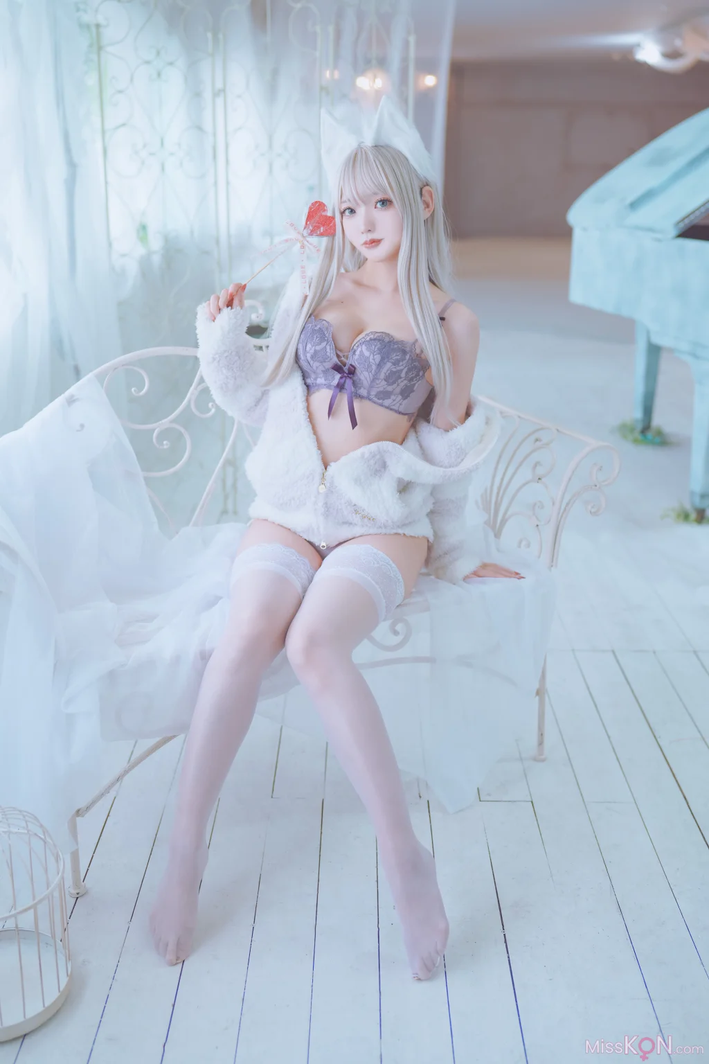 Coser@くろてぃあ (くろ):【KEMOMIMI WHITE】Lingerie (55 photos)
