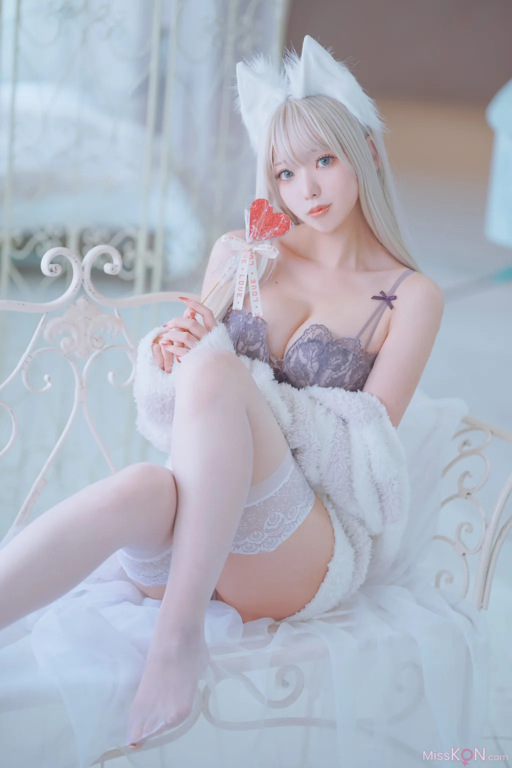 Coser@くろてぃあ (くろ):【KEMOMIMI WHITE】Lingerie (55 photos)