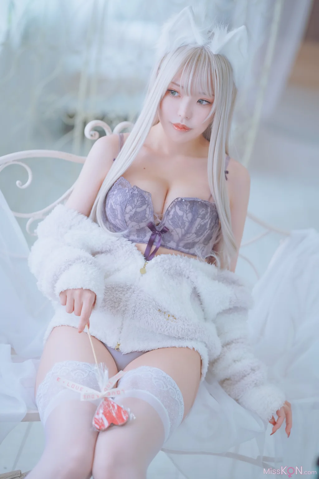 Coser@くろてぃあ (くろ):【KEMOMIMI WHITE】Lingerie (55 photos)