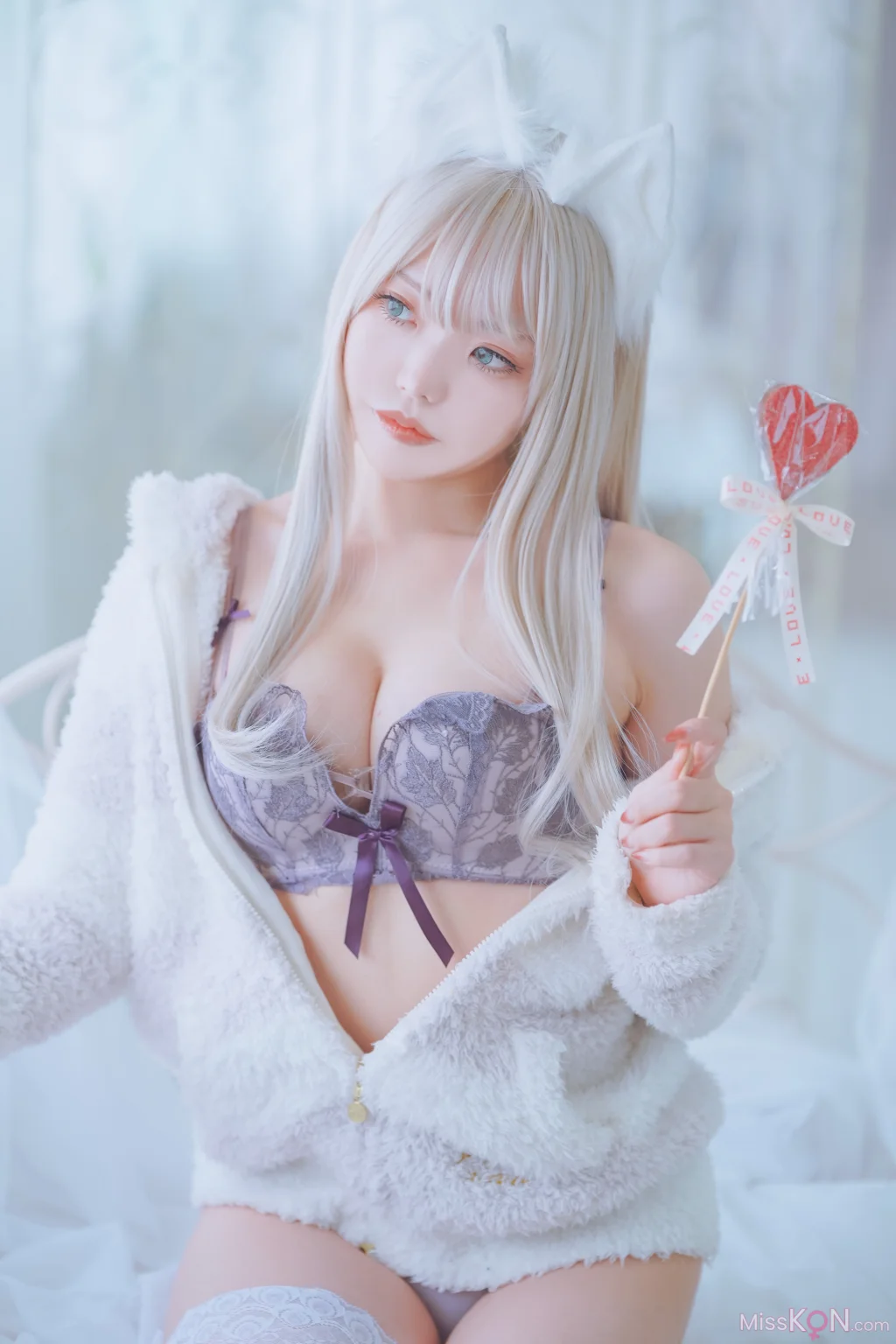 Coser@くろてぃあ (くろ):【KEMOMIMI WHITE】Lingerie (55 photos)
