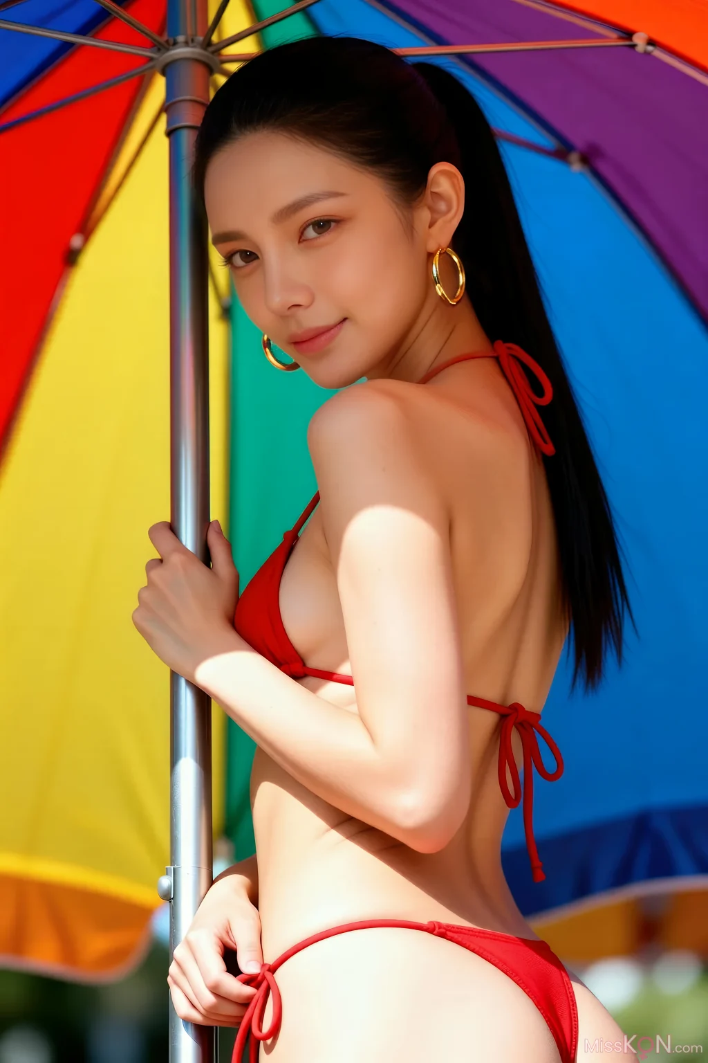 [AIGirl] 米妹 海滩红色比基尼 (96 photos)