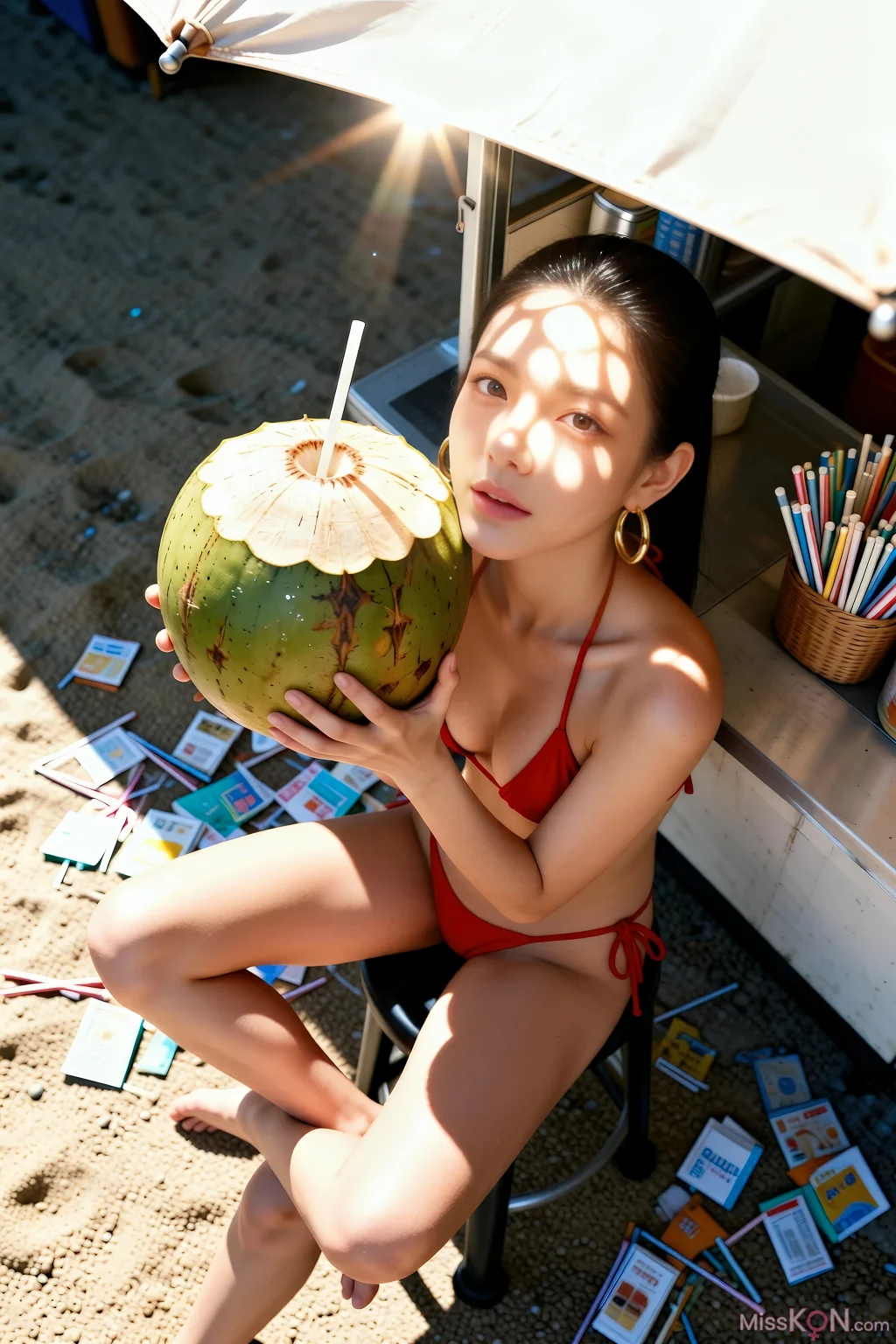 [AIGirl] 米妹 海滩红色比基尼 (96 photos)