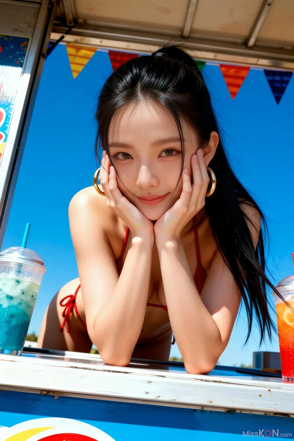 [AIGirl] 米妹 海滩红色比基尼 (96 photos)